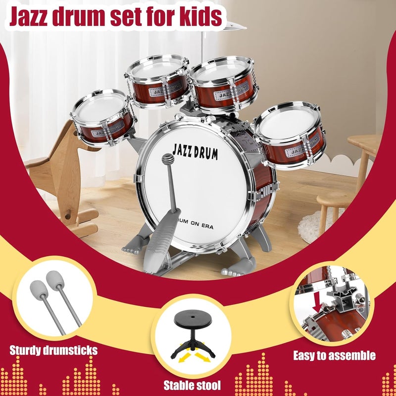 OoneWiser Store Kids Drum Set for Toddlers 1-3 3-5 - Musical Instruments Toys Drum Kit 9 Pcs with Stool, Birthday Musical Toys for Toddlers 2 3 4 5 Year Old Boys Girls - Image 5
